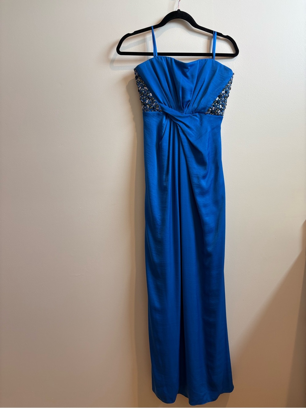 BCBGMaxAzria Cobalt Blue Beaded Strapless Gown